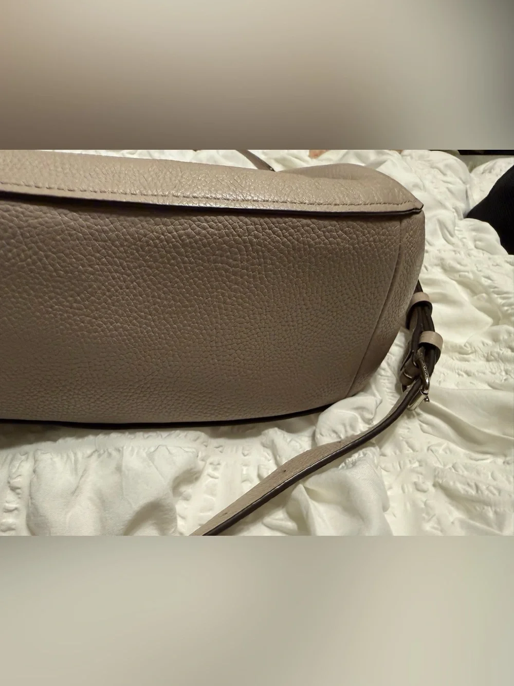 Coach Pebbled Leather Shoulder Bag in Light Taupe - Elle Hobo Bag
